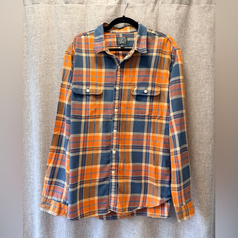 J. Crew Men's Orange and Blue Plaid Shirt XL